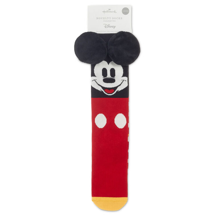 Disney Mickey and Minnie Mouse novelty socks with 3D ears and bow; mismatched crew socks make a fun gift for Disney fans.