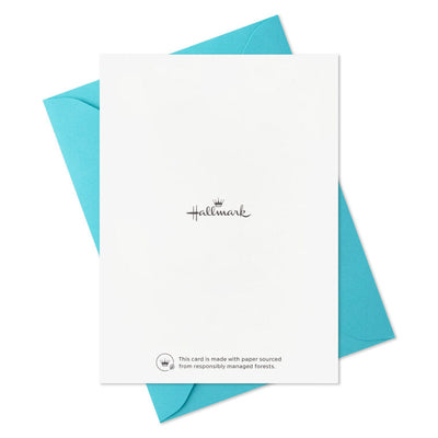White thank you cards with gold foil block lettering that reads there you go again being all amazing and stuff, includes aqua-lined envelopes