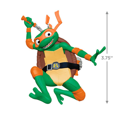 Michelangelo Teenage Mutant Ninja Turtle ornament in orange mask with nunchucks, Hallmark Keepsake Christmas tree decoration.