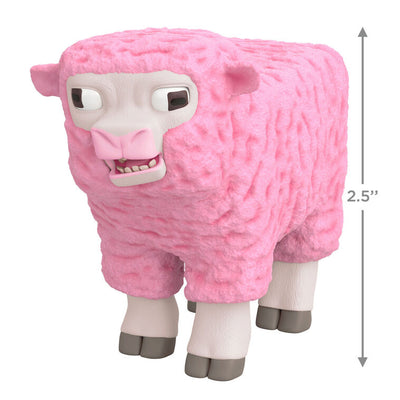 Hallmark Keepsake Minecraft Movie Pink Sheep ornament featuring the rare pink sheep mob with cross eyes and soft woolly texture.