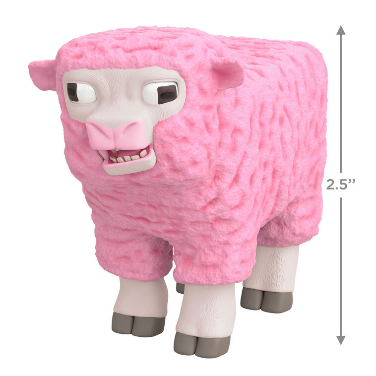 Hallmark Keepsake Minecraft Movie Pink Sheep ornament featuring the rare pink sheep mob with cross eyes and soft woolly texture.