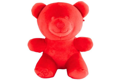 Red 12 inch Candy Bear plush with soft texture and smiling face