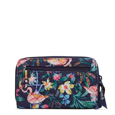 RFID Turnlock Wallet in Flamingo Garden print made from machine washable recycled cotton with multiple compartments