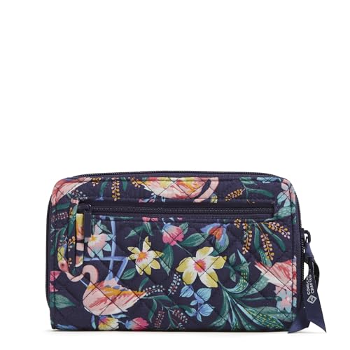 RFID Turnlock Wallet in Flamingo Garden print made from machine washable recycled cotton with multiple compartments