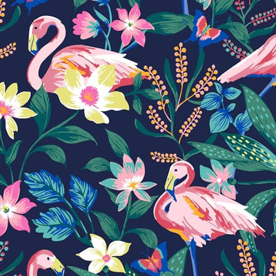 RFID Turnlock Wallet in Flamingo Garden print made from machine washable recycled cotton with multiple compartments
