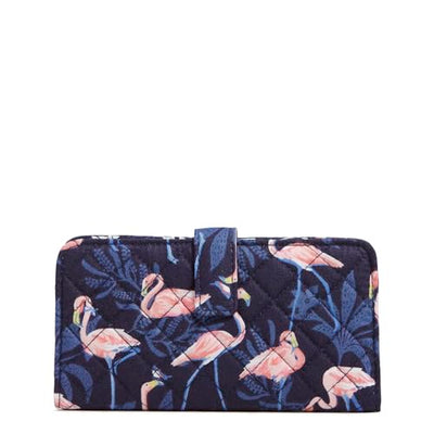 Vera Bradley RFID Finley Wallet in Flamingo Party pattern, slim cotton wallet with card slots