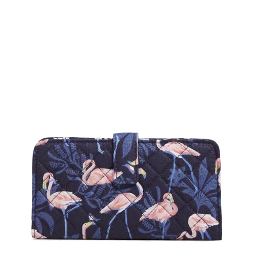 Vera Bradley RFID Finley Wallet in Flamingo Party pattern, slim cotton wallet with card slots