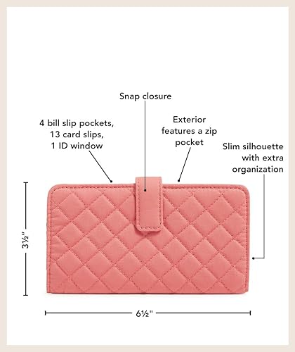 Vera Bradley RFID Finley Wallet in Flamingo Party pattern, slim cotton wallet with card slots
