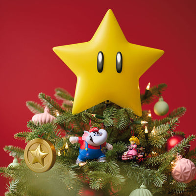 Elephant Mario ornament in red cap and overalls, gray pachyderm form from Super Mario Bros. Wonder, Hallmark Nintendo Christmas collectible