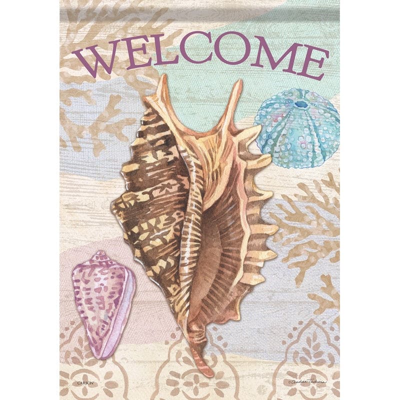Conch Shell garden flag with beach-themed design, double-sided on soft Dura Soft fabric, 12.5 x 18 inches by Carson.