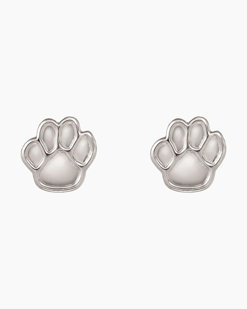 Paw Print Stud Earrings in Silver