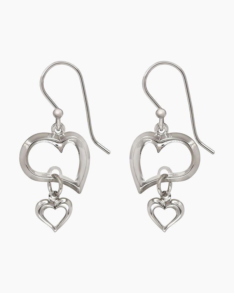 Forest Open Hearts Drop Earrings in Silver