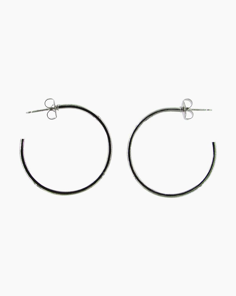 Hammered Slender Hoop Earrings in Silver