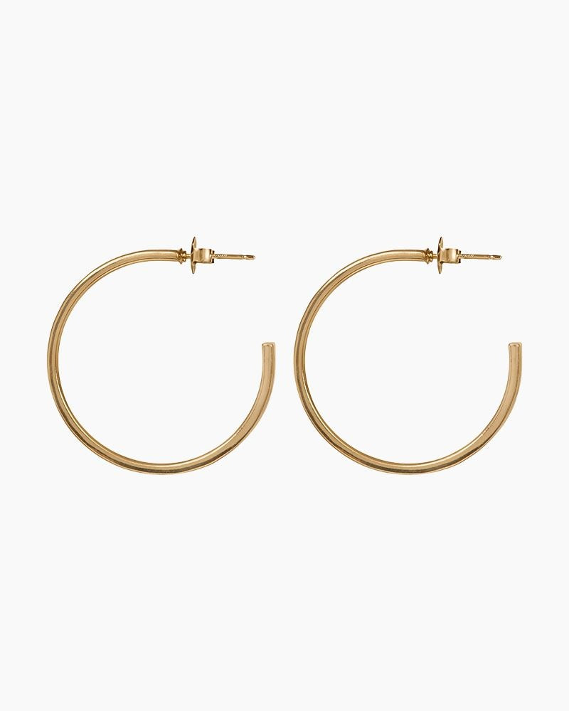  Gold hoop earrings with sterling silver earposts, handcrafted in the USA.