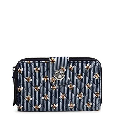 Vera Bradley Bees Navy Turnlock Wallet with RFID protection and card organization