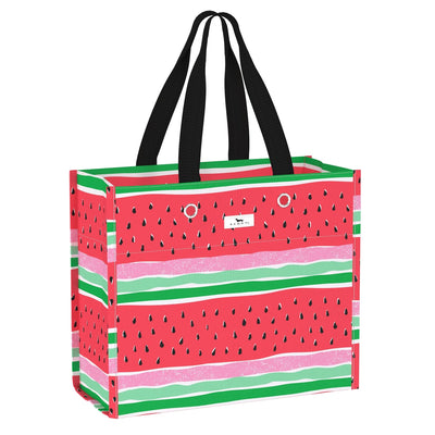 SCOUT Large Package reusable gift bag in Melondramatic pattern with sturdy handles, durable build, and grommets for ribbon or card.