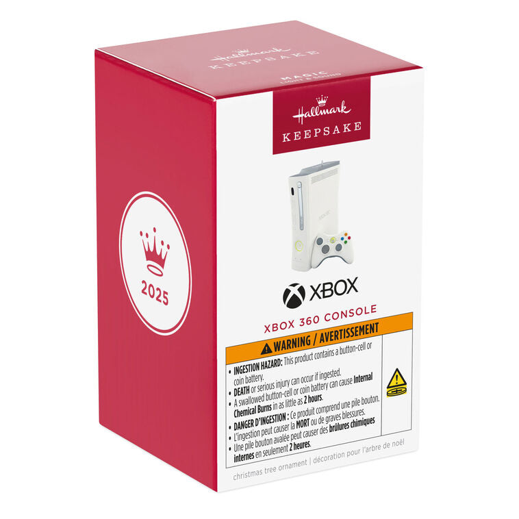 Hallmark Keepsake Xbox 360 Console ornament, Christmas decoration featuring white Xbox 360 console and controller with lights and sound.