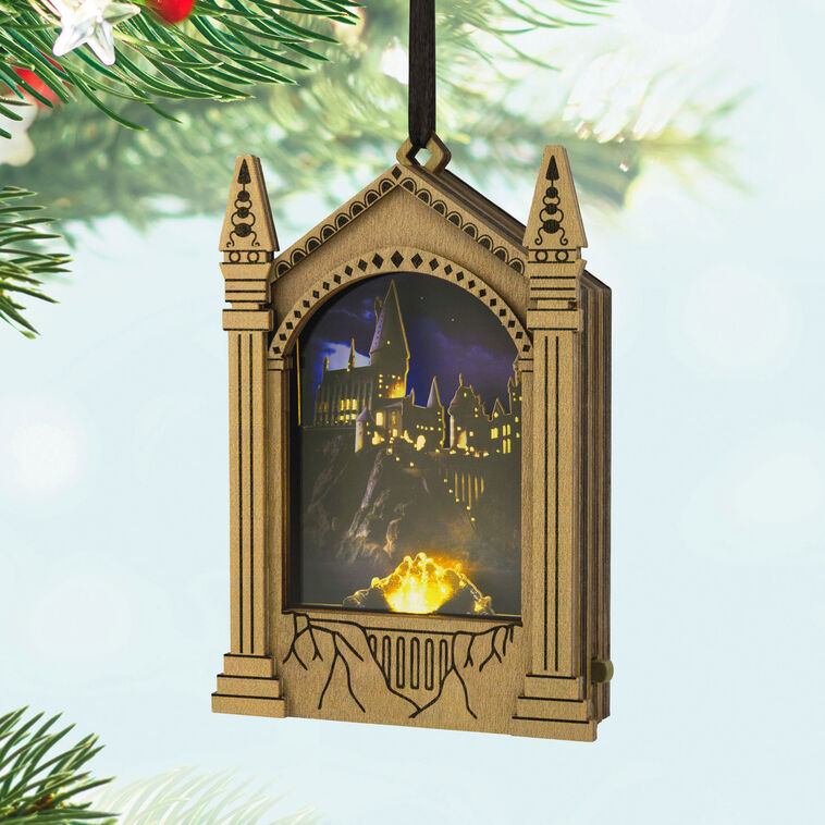 Hogwarts ornament, Harry Potter castle, musical papercraft design with lights, Hallmark Keepsake, Christmas tree decoration, wizarding collectible.