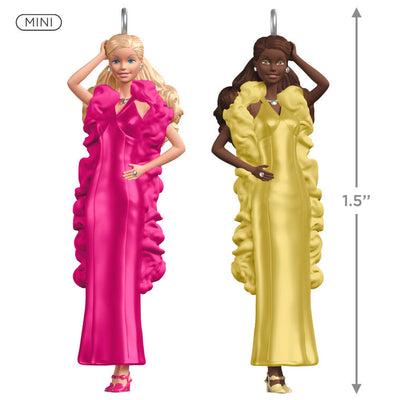 Set of two mini ornaments: Superstar Barbie in pink gown and Superstar Christie in yellow gown, Hallmark Keepsake fashion collectibles