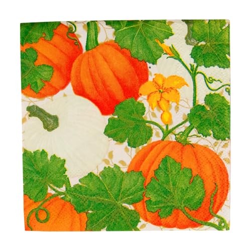 Pumpkin Chintz White Cocktail Napkins - 20 per Package
