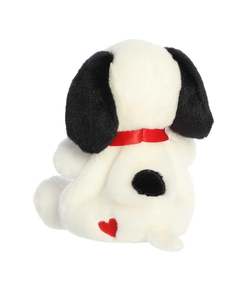 Snoopy Hearts Palm Pals plush with red heart details on collar and paw—soft collectible beagle from the Peanuts collection.