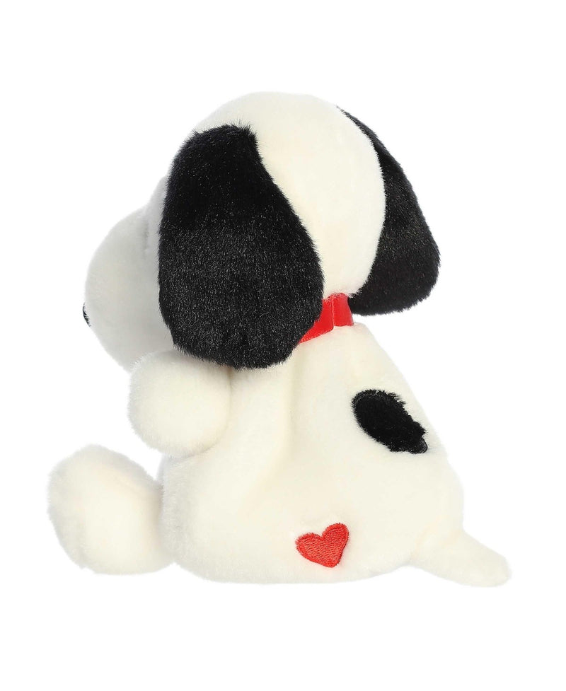 Snoopy Hearts Palm Pals plush with red heart details on collar and paw—soft collectible beagle from the Peanuts collection.
