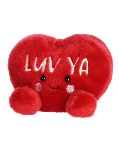 Luv Ya Candy Heart plush from Palm Pals in red with white embroidery, sparkling eyes, and rosy cheeks—perfect Valentine’s Day gift.