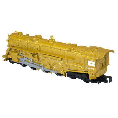 Lionel Trains New York Central 700E Hudson gold metal Christmas ornament by Hallmark Keepsake, die-cast steam engine with shiny metallic finish.