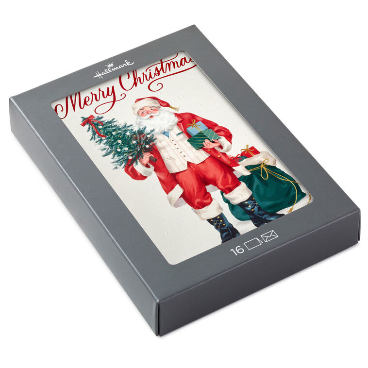 Vintage Santa With Gifts Boxed Christmas Cards, Pack of 16