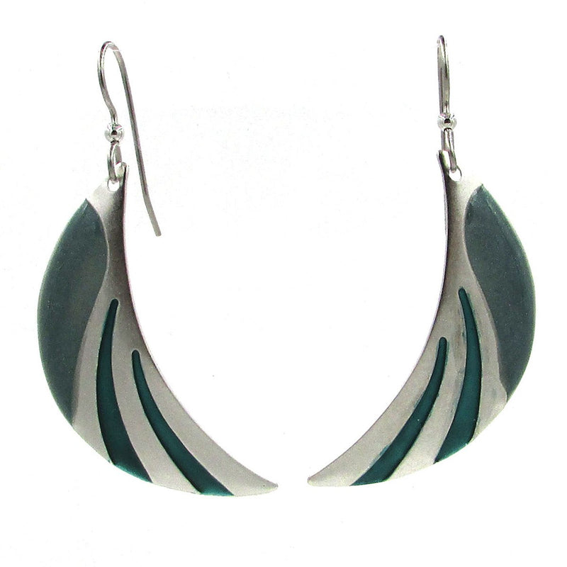 Silver Tone Curl with Shades of Blue Dangle Earrings