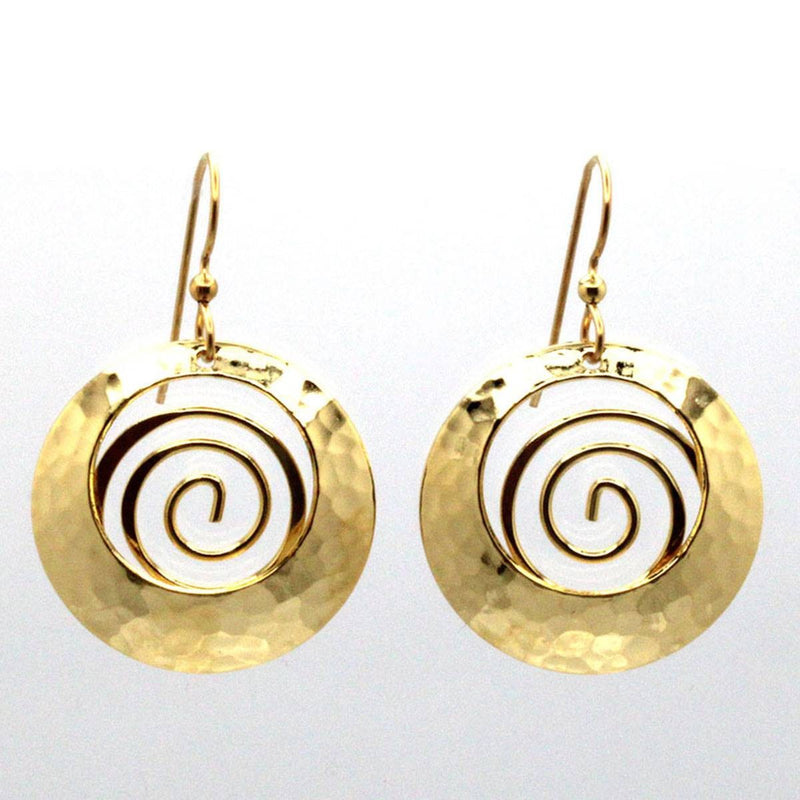 Playful Coil in Hammered Circle Drop Earrings