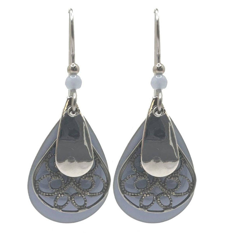 Silver-Tone Layered Filigree Drop Earrings