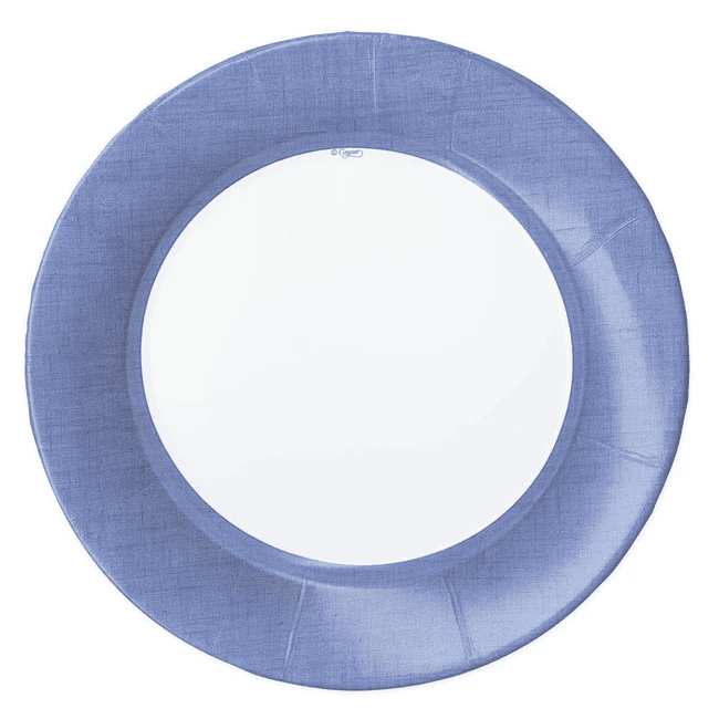 Caspari dinner plates in Blue II with linen border, 8-pack, 8-inch.