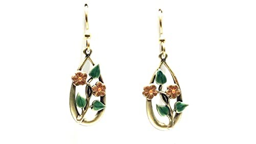 Flowers and Leaves in Golden Tear Pierced Earrings