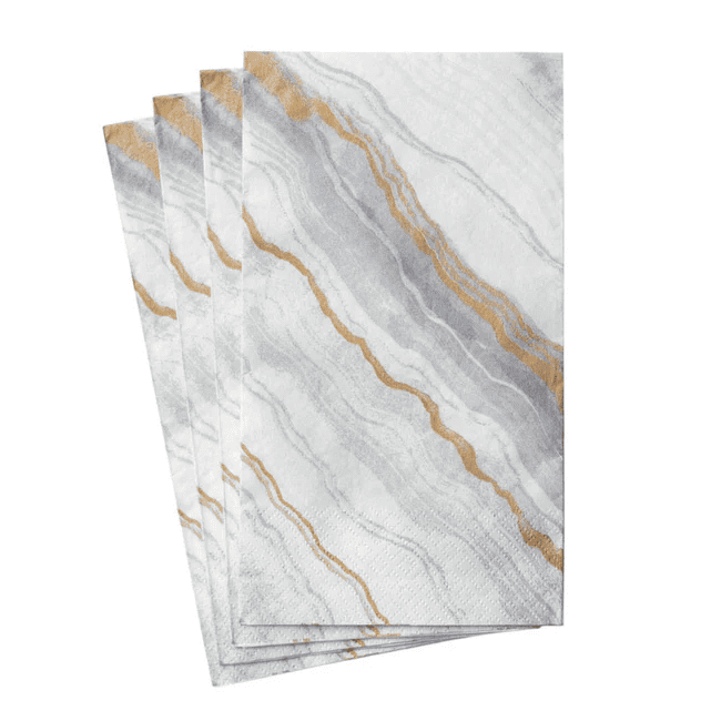 Caspari Marble Grey paper guest towel napkins, 15-pack, triple-ply with subtle marble texture.
