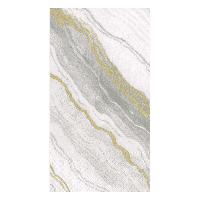 Caspari Marble Grey paper guest towel napkins, 15-pack, triple-ply with subtle marble texture.