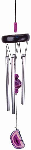 Spoontiques Purple Agate wind chime with polished purple agate stones, silver aluminum chimes, perfect for home or garden décor.