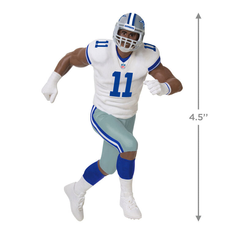 Micah Parsons ornament in Dallas Cowboys uniform, number 11, action pose, Hallmark NFL Christmas collectible for football fans
