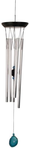 Spoontiques Blue Agate wind chime with natural stone accents and aluminum chimes, elegant garden décor.