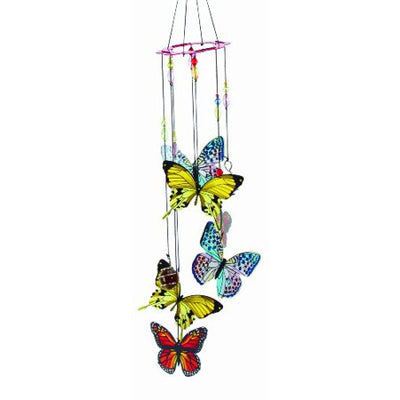 Spoontiques butterfly handpainted metal wind chime with colorful butterflies for outdoor garden decor.