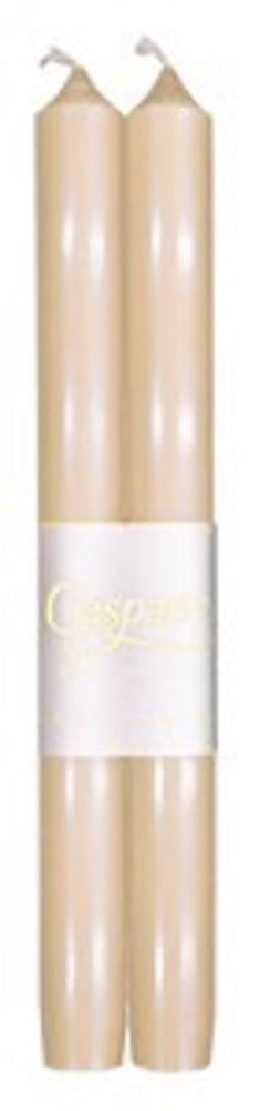 Caspari 10-inch ivory taper candles, set of two; dripless, smokeless, and unscented with cotton wicks for a clean burn.