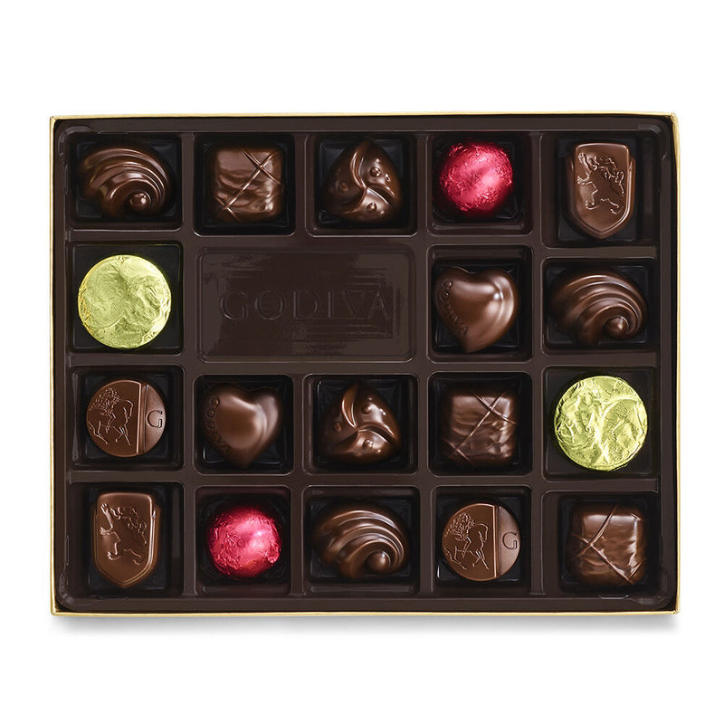 Dark Chocolate Gift Box, Gold Ribbon, 18 pc
