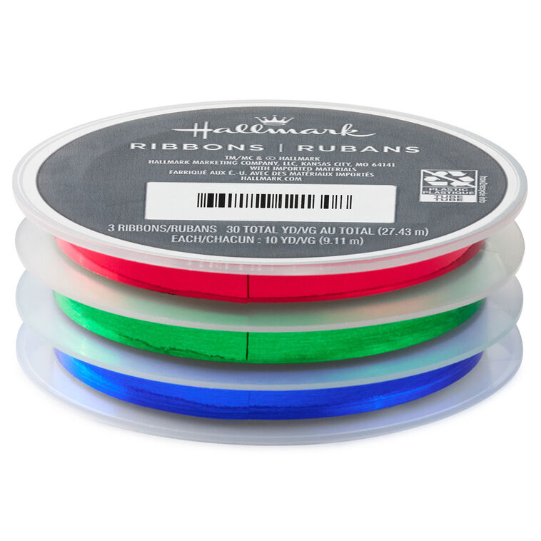 0.2" Red/Green/Blue Metallic 3-Pack Curling Ribbon, 90&