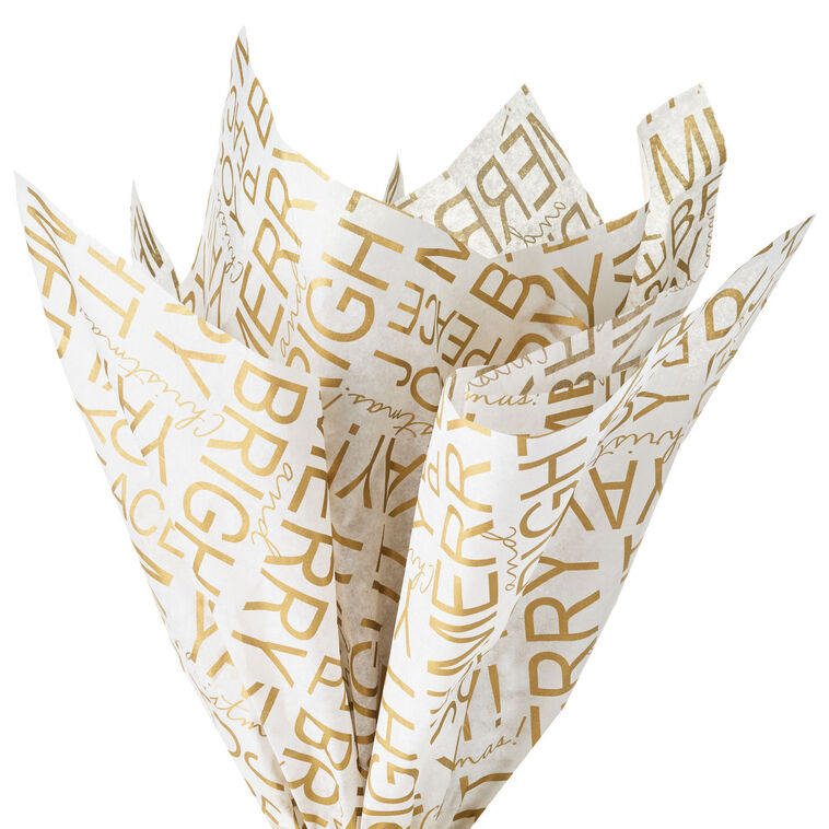 Gold Messages on White Christmas Tissue Paper, 6 sheets
