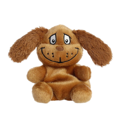Brown plush dog with floppy ears and a big smile.
