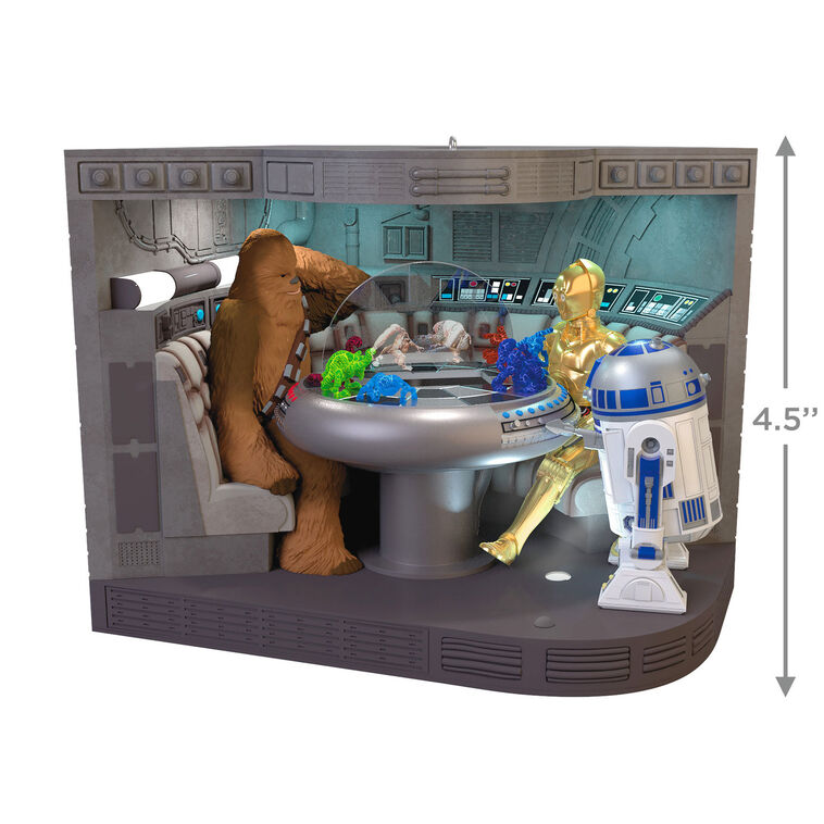 Star Wars Let the Wookiee Win ornament, Chewbacca, R2-D2, holochess scene, video, light and sound, Hallmark Keepsake, Christmas decoration.