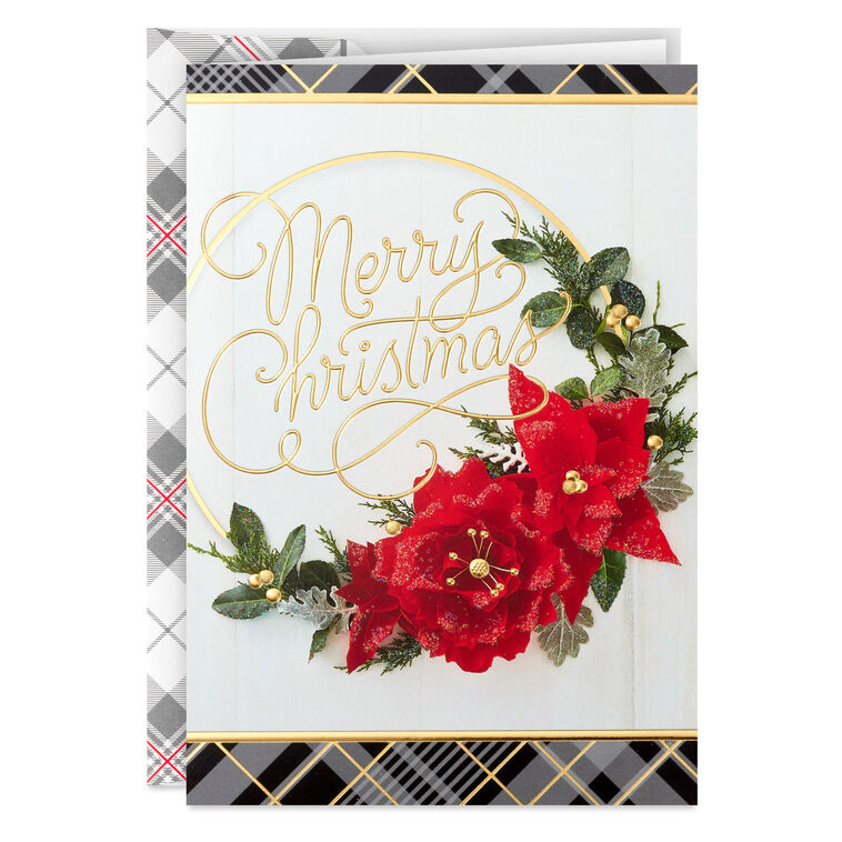 Merry Christmas Poinsettia Wreath Boxed Christmas Cards, Pack of 16
