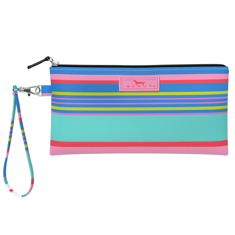 SCOUT Kate Wristlet in Summer Friyay pattern with zipper closure and detachable strap, sized for phone, keys, cards, and cash.