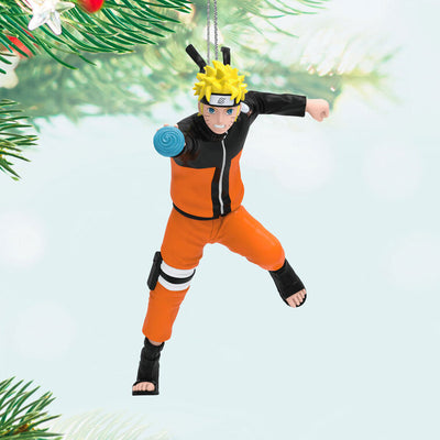 Hallmark Keepsake Naruto Uzumaki ornament in orange jumpsuit, action pose, Rasengan jutsu, Christmas tree decoration.