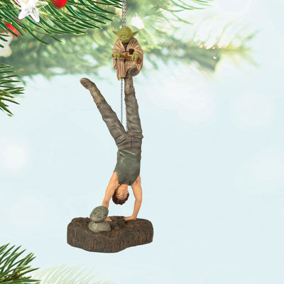 Yoda and Luke ornament, Empire Strikes Back, handstand training scene, Hallmark Keepsake, Star Wars, sound feature, Christmas decoration.